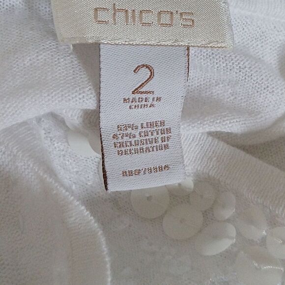 Chico's white sequin cardigan linen sweater casual spring summer  Sz 2  ( Sz 8 ) - Picture 6 of 6